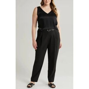 Ekouaer Women Black Sleeveless Satin V Neck Tank Top Size L NWT